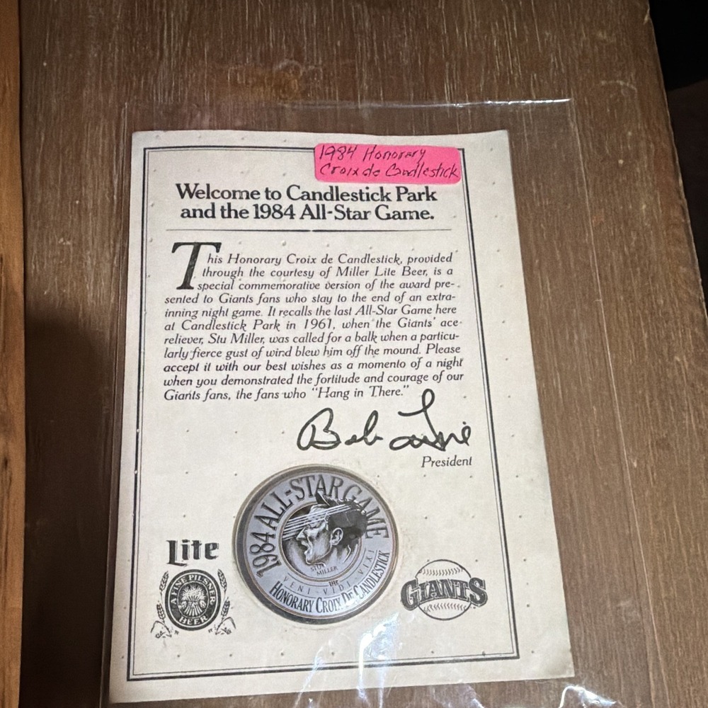1984 All-Star Game Candlestick Park Honorary Croix de Candlestick Giants Pin